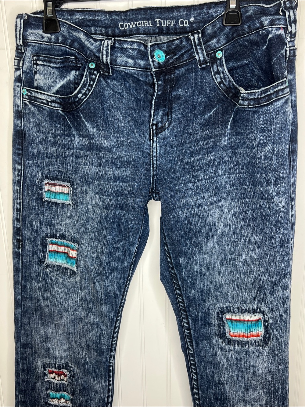 Cowgirl Tuff Serape Soul Dark Wash Straight Jeans Size 32X35 - Picture 3 of 14
